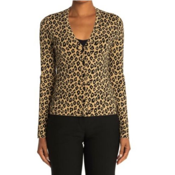 Theory Cardigan Glossed Leopard Sweater Jacket XS - Picture 1 of 13